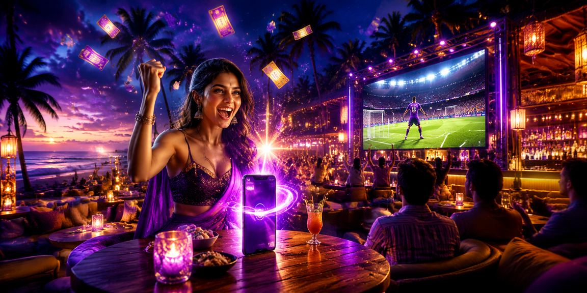 Goa beach with lottery advertisement neon lights