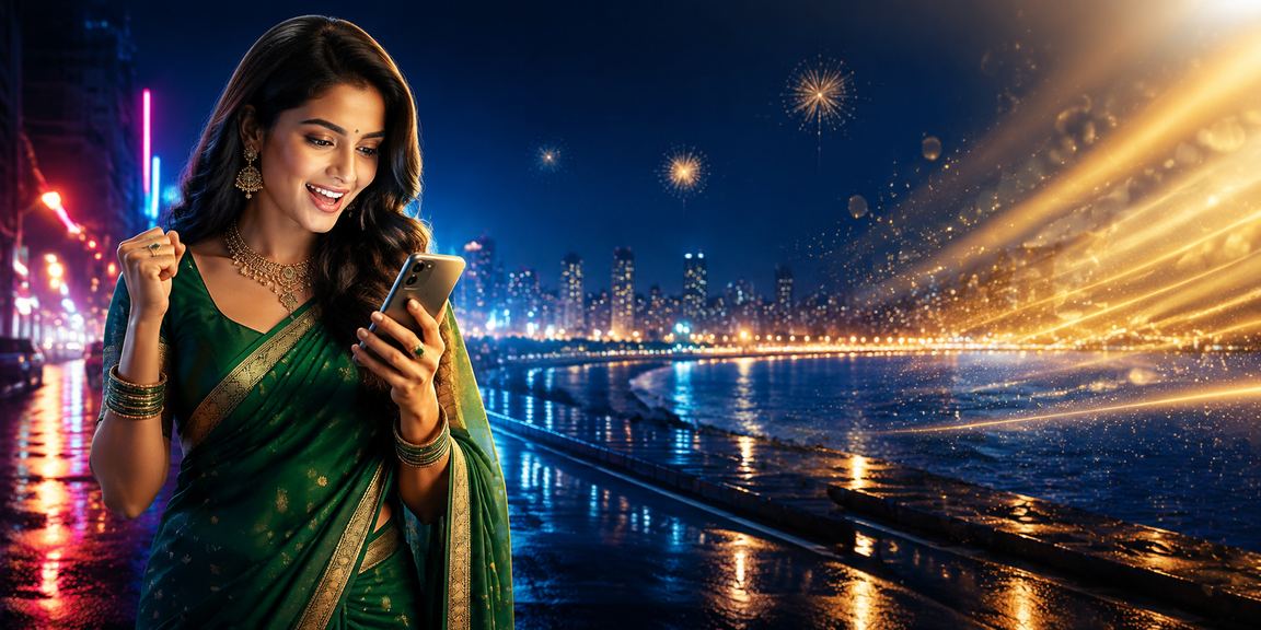 Woman playing rummy on mobile app in Mumbai